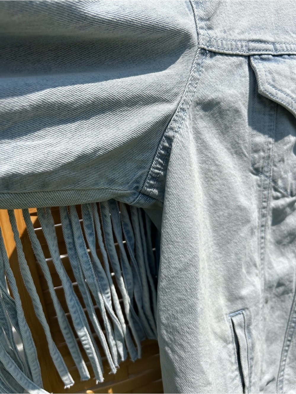 Light Gray Fringe Denim Jacket - Women - Picture 4 of 12